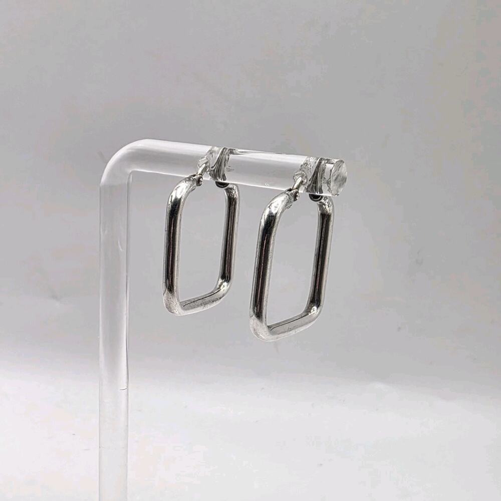 925 Sterling Silver Square Hoop Snap Close Earrings Italy